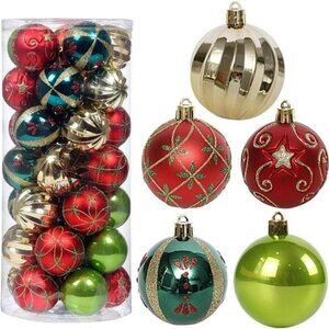 Christmas Tree Ornaments, 30ct Christmas Ball Decoration Set 2.36" Red Green